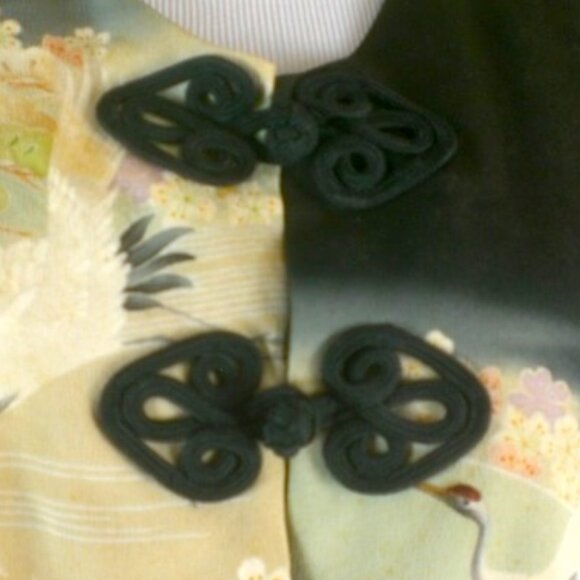 MAX & MABEL VINTAGE KIMONO VEST..olive brown gold floral S button up sleeveless - Picture 3 of 7